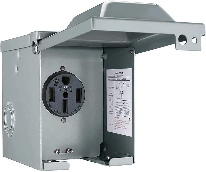 Photo 1 of 50 Amp 125/250 Volt RV Power Outlet Box, Enclosed Lockable Weatherproof NEMA 14-50R Outdoor Electrical Receptacle Panel, 50 Amp RV Receptacle for RV Camper...
