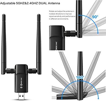 Photo 1 of Wireless USB WiFi Adapter for PC - Nineplus 1200Mbps Dual 5Dbi Antennas 5G/2.4G WiFi Adapter for Desktop PC Laptop Windows11/10/8/8.1/7/Vista/XP, Wireless Adapter for Desktop Computer Network Adapters

