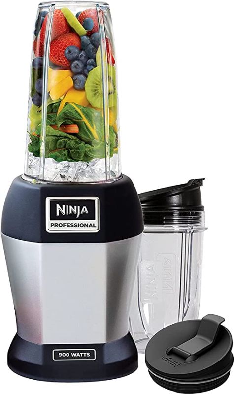 Photo 1 of Ninja Nutri Pro Compact Personal Blender, with 18 Oz. and 24 Oz. To Go Cups, in a Black and Silver Finish
