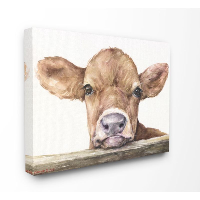 Photo 1 of 24 in. x 30 in. "Cute Baby Cow" by George Dyachenko Canvas Wall Art

