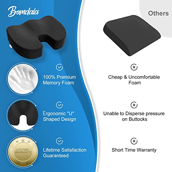 Photo 2 of Bomdaia Seat Cushion for Office Chair, Memory Foam Coccyx Seat Cushion, Desk Chair Car Seat Cushion for Tailbone, Sciatica, Lower Back Pain Relief (Gray)
