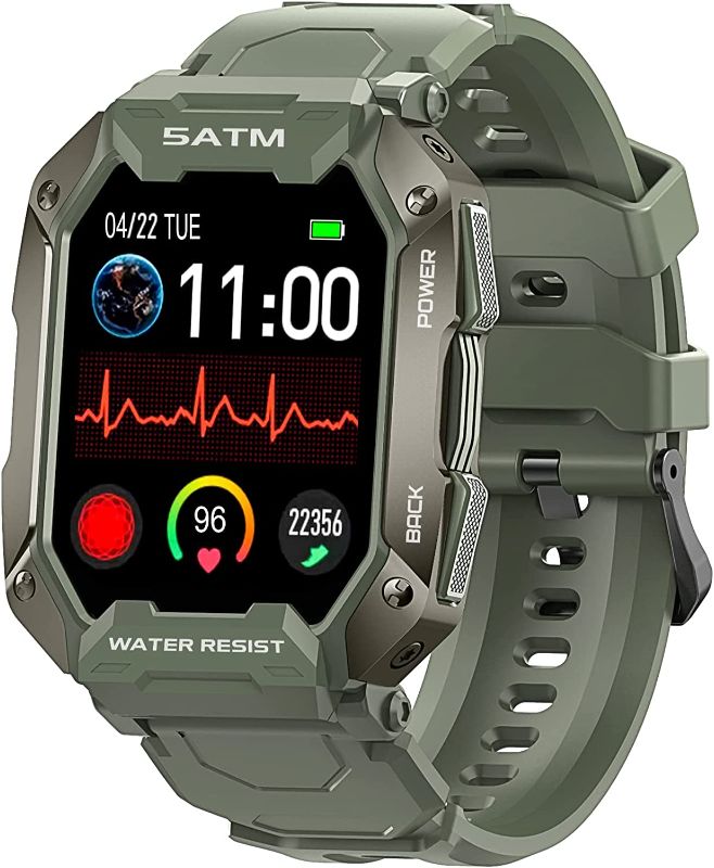 Photo 1 of AMAZTIM Smart Watches for Men- 5ATM/IP68 Waterproof Fitness Tracker Smart Watch for Android iPhones with Heart Rate Blood Pressure Monitor Watch- 1.71" Tactical Military Sports Smart Watch (Green)

