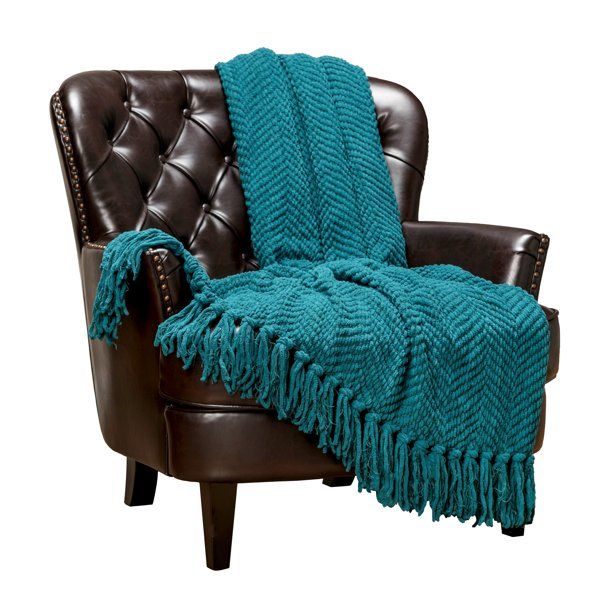 Photo 1 of Chanasya Textured Knitted Super Soft Throw Blanket With Tassels Warm Cozy Lightweight Fluffy Woven Blanket for Bed Sofa Chair Couch Cover Living Bed Room Acrylic Throw Blanket (50x65 Inches) Teal

