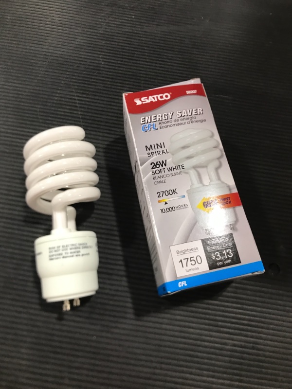 Photo 2 of (2-Pack) Satco S8207 26-Watt 2700K GU24 Base Mini Spiral Compact Fluorescent Lamp, 120W Equal2
