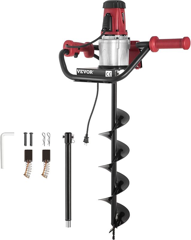 Photo 1 of VEVOR Electric Post Hole Digger, 1500 W 1.6 HP Electric Auger Powerhead w/6" Bit, 39" Drilling Depth, Compatible with Earth Auger bit or Ice Bit, for Post Hole Digging, Drilling, Tree Planting
