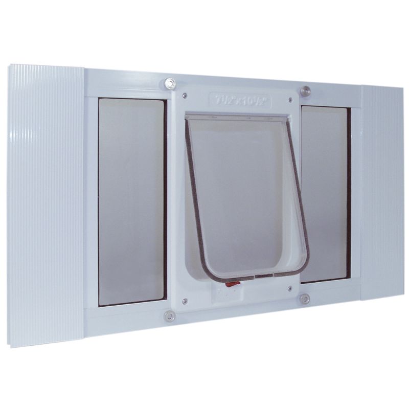 Photo 1 of 7.5 in. x 10.5 in. Large White Chubby Kat Pet Door Insert for 33 in. to 38 in. Wide Aluminum Sash Window
