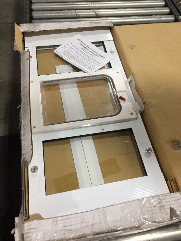 Photo 3 of 7.5 in. x 10.5 in. Large White Chubby Kat Pet Door Insert for 33 in. to 38 in. Wide Aluminum Sash Window
