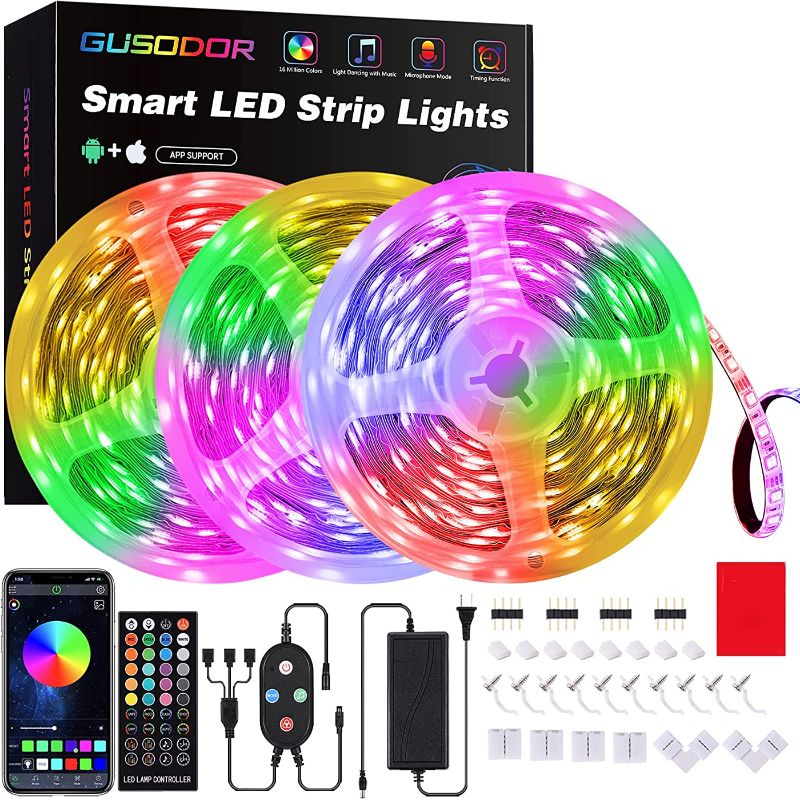 Photo 1 of 50 Feet Led Strip Lights , GUSODOR Smart Led Lights for Bedroom Music Sync Rope Lights Flexible DIY Led Light Strips Color Changing with 40 Key Remote App Control Tape Led Light for Party Home
