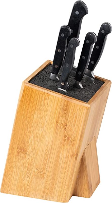 Photo 1 of Bamboo Knife Block for Kitchen Storage w/ Removable Bristles - Convenient & Secure Knife Stand for Holding Small & Large Knives and other Utensils on Countertop
