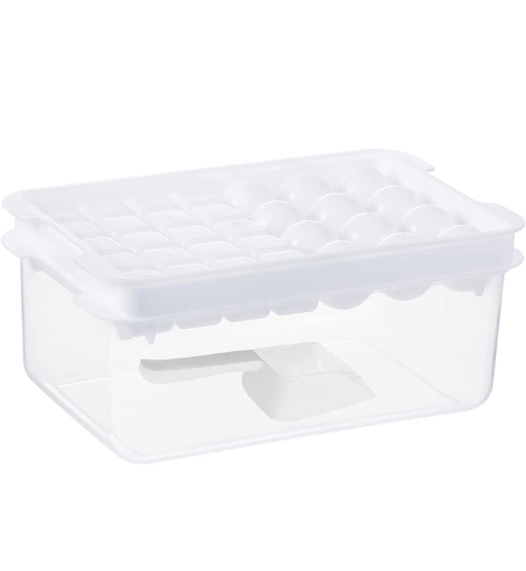 Photo 1 of ?Upgraded?Round Ice Cube Trays with Lid and Bin for Freezer, BPA Free Small Ice Ball Maker Molds with Container and Scoop Circle Ice Trays for Cocktail/Whiskey (12x Spheres, 20x Nuggets
