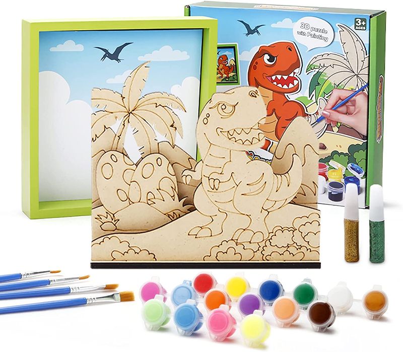 Photo 1 of 3D Scene Wooden Arts and Crafts for Kids, Painting Toy to Paint Your Own Dinosaur Picture Frame Craft Kits, Ideal Gifts for Boys and Girl