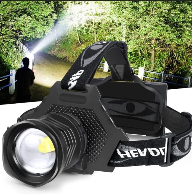 Photo 1 of LED Headlamp USB Rechargeable, Head Lamp XHP70 Super Bright 90000 High Lumen with 5 Modes, Batteries Included, Zoomable, Waterproof Headlight for Camping Hunting Running Fishing Biking (Black)
