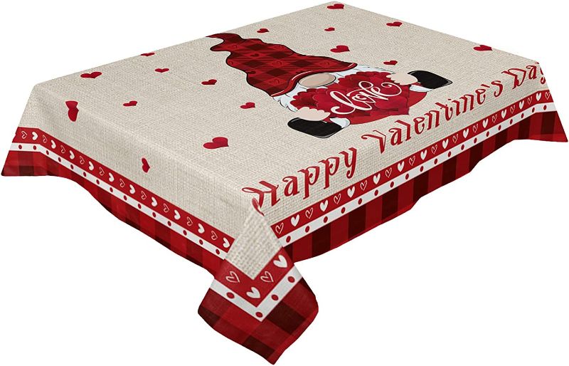 Photo 1 of Valentines Red Rose Tablecloth Waterproof for Square/Round/Rectangle Table Cloth 52x72 in Washable Tablecovers,Valentine Gnome Love Rustic Black Buffalo Plaid Check Table Cover for Buffet Party
