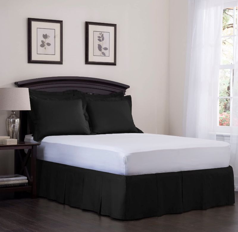 Photo 1 of Ashton Detachable Bedskirt (King Size, Black, 21" Drop) - Easy on/Easy Off Pleated Bed Skirt - by ShopBedding
