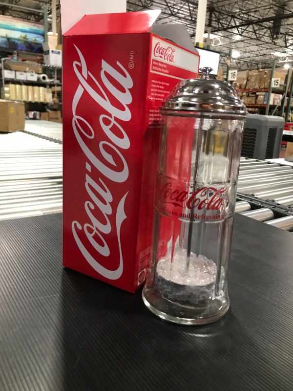 Photo 2 of Coca Cola Straw Dispenser Glass Holder Jar Vintage Coke Bottle Drinking
