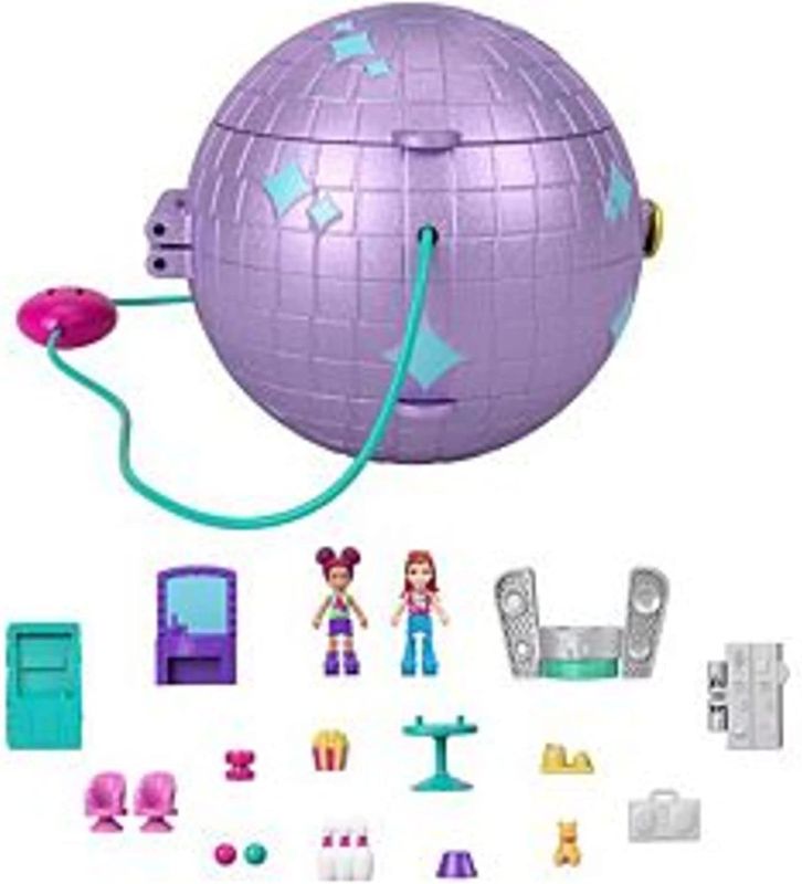 Photo 1 of Polly Pocket Double Play Skating Compact, Disco Theme, 2 Micro Dolls, 15 Accessories, 1 Fashion Piece, Pop & Swap Feature, Great Gift for Ages 4 Years Old & Up