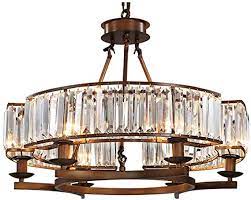 Photo 1 of Crystal Chandelier Brown Metal Frame Crystal Raindrop Chandelier Rustic Vintage Round Shape Pendant Light Flush Mount Ceiling Light Lighting Fixture W25.6" x H19.7"
