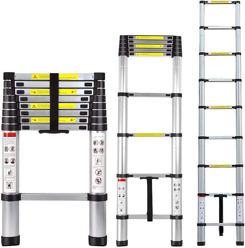 Photo 1 of ARCHOM Folding Ladder Aluminum Telescopic Extension Ladders EN131 Standard with Spring Loaded Locking Mechanism(2.6M/8.5Ft)