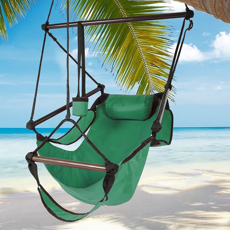 Photo 1 of Best Choice Products® Hammock Hanging Chair Air Deluxe Sky Swing Outdoor Chair Solid Wood 250lb Green