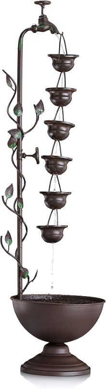 Photo 1 of Alpine Corporation 38" Tall Indoor/Outdoor Hanging 6-Cup Tiered Floor Water Fountain, Bronze
