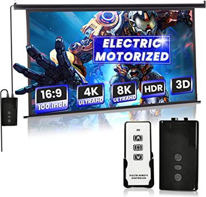 Photo 1 of 100” Motorized Projector Screen 16:9 Electric roll Down 1080p 4k 8k Wall/Ceiling Mount Indoor or Outdoor Home Theater