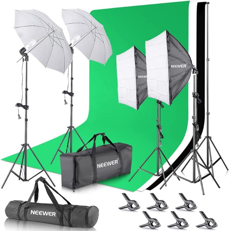 Photo 1 of NEEWER 2.6m x 3m / 8.5ft x 10ft Background Support System and 800W 5500K Umbrellas Softbox Continuous Lighting Kit for Photo Studio Product,Portrait and Video Shoot Photography