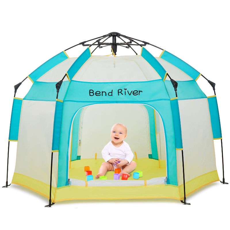 Photo 1 of Bend River Baby Playpen with Canopy, Portable Baby Beach Tent, Toddler Play Yard Indoor and Outdoor, Foldable Mosquito Net for Infant