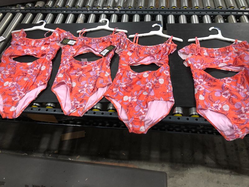 Photo 2 of 4 Pack of Girls' Floral Print Off Should One Piece Swimsuit- art class Girls Plus, 10-12