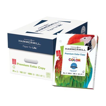 Photo 1 of Hammermill Premium 8.5 X 11 3-Hole Punched Color Copy Paper, 28 Lbs, 100 Bright, White, 4000/Case SINGLE REAM OPENED
