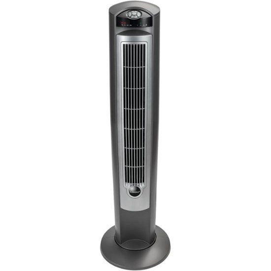 Photo 1 of Lasko Wind Curve Tower Fan with Nighttime Setting, Gray/Silver - Gray
