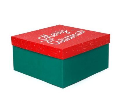 Photo 1 of BOX OF 12 Square Gift Box Merry Christmas Lettering on Red - Spritz™ 10" x 10" x 5.125"

