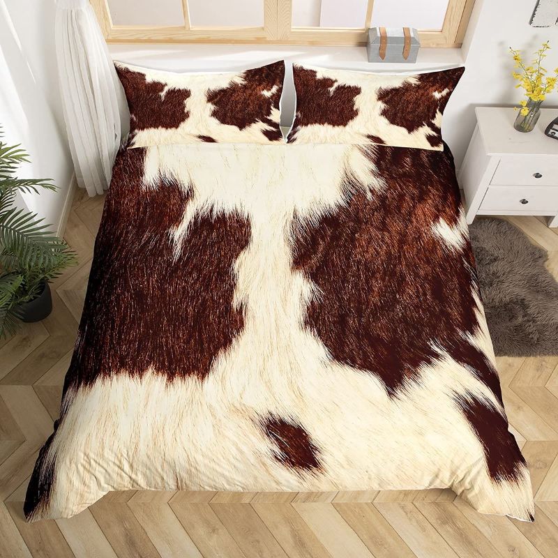 Photo 1 of Castle Fairy Cow Skin Print Duvet Cover Queen,Photo of Cowhide Comforter Cover 3pcs,Farmhouse Animal Ultra Soft Bedding Set,Rustic Cow Texture Bedroom Decor (No Fur) king
