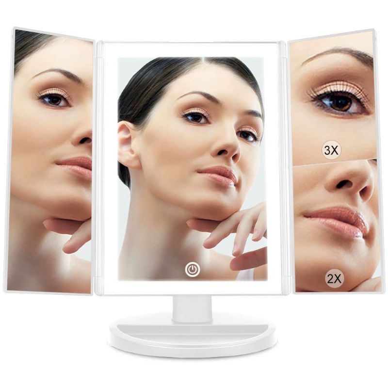 Photo 1 of Beautyworks Backlit Makeup Vanity Mirror 36 LED Lights Touch-Screen Light Control, Tri-Fold 1/2/3X Magnification, Portable High-Definition Clarity Cosmetic Light Up Magnifying Mirror (Artic White)
