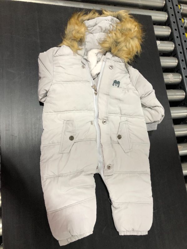 Photo 2 of Huaai Baby Girls Boys Warm Snowsuit Jumpsuit Down Coat Romper Padded Onesie Snowsuit with Hood Gloves Zipper (A-Gray, 9-12 Months)
