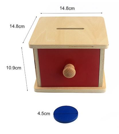 Photo 1 of Montessori Imbucare Box with Coins Wood Coin Box Permanent Matching Box Blue Coins Eudcational Learning Toys For Toddler Infant
