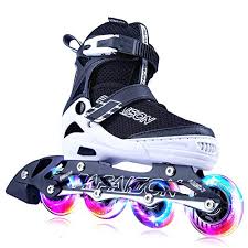 Photo 1 of Marcent Adjustable Inline Skates for Kids Boys Girls, Roller Blades for Women Beginners Inline Roller Skates with Light-up Wheels for Indoor Outdoor, Ideal Gifts for Kids - White--- size medium
