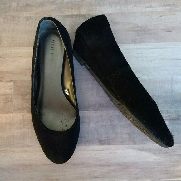 Photo 1 of Black Faux Suede Low Wedges--- size 9