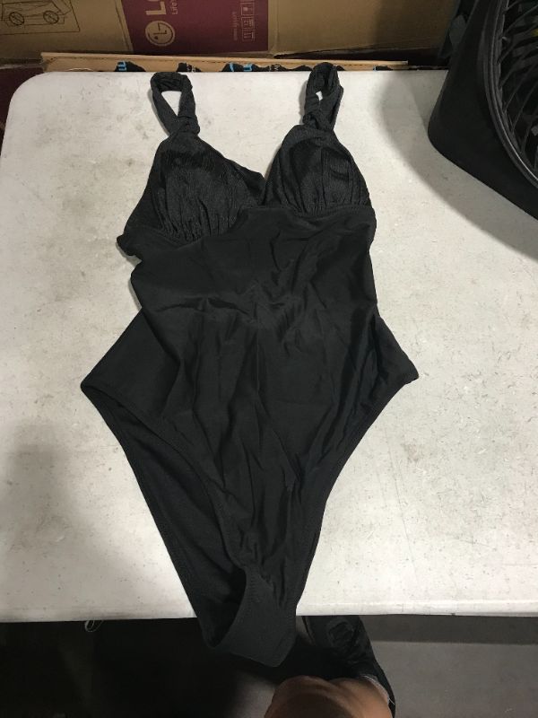 Photo 1 of Maisie Black Rib Black One Piece Swimsuit, Small