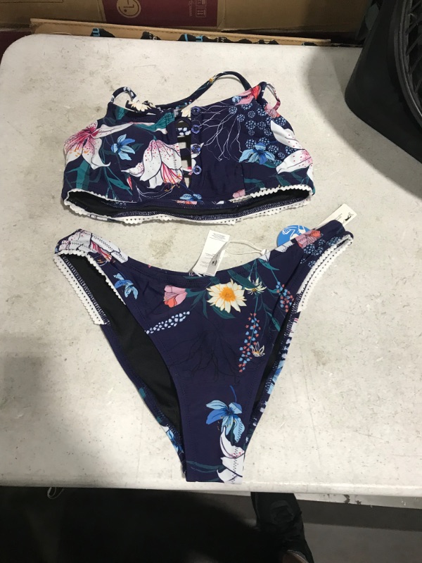 Photo 2 of Navy Floral Cutout Bikini, Small