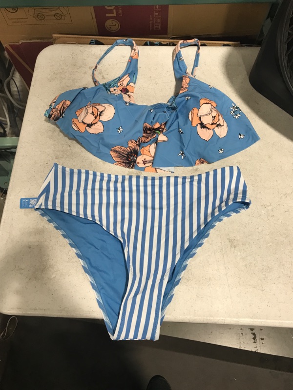 Photo 1 of Women's Two Piece Blue Floral Print Bikini, Large