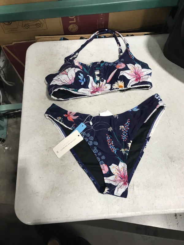 Photo 2 of Navy Floral Cutout Bikini, Medium