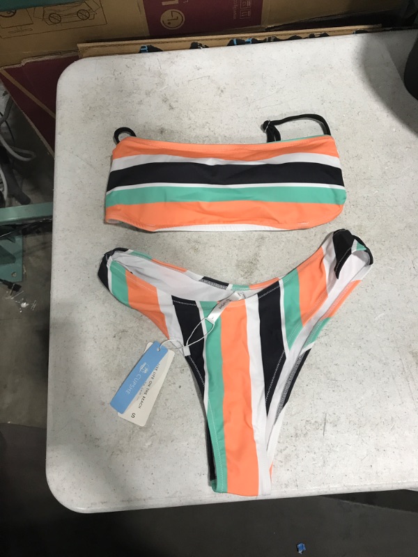 Photo 2 of Colorful Striped Bandeau High Leg Bikini, Small