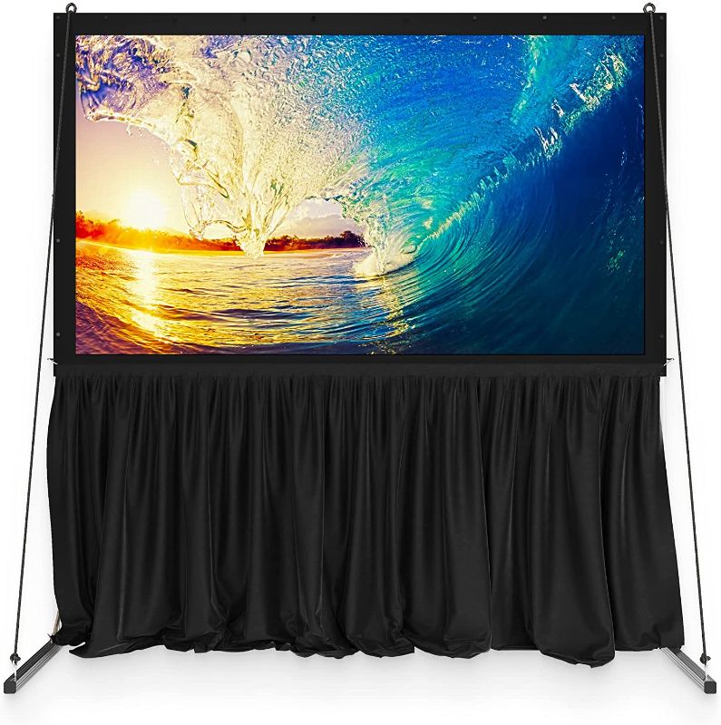 Photo 1 of 120 inch Outdoor Projector Screen and Stand or Wall Mount - 2 in 1 Indoor Outdoor Movie Screen - Premium Portable Projection Screen HD 16:9 - Large Metal Fast Foldable Fixed Frame - Theater Skirt
