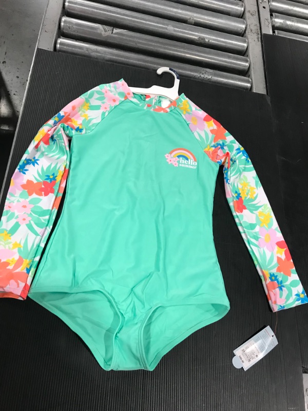 Photo 2 of Girls' Tropical Print Long Sleeve Rash Guard Swimsuit - Cat & Jack™ SIZE (L) PLUS (10/12)
