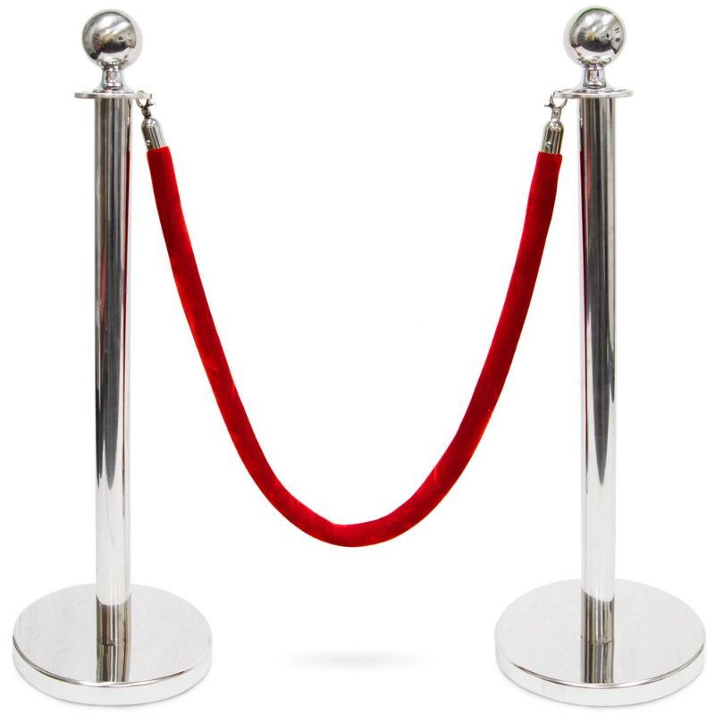 Photo 1 of 3-Foot Polished Ball Top Stanchions with 4.5-Foot Red Velvet Rope by Pudgy Pedro's Party Supplies (Silver)
