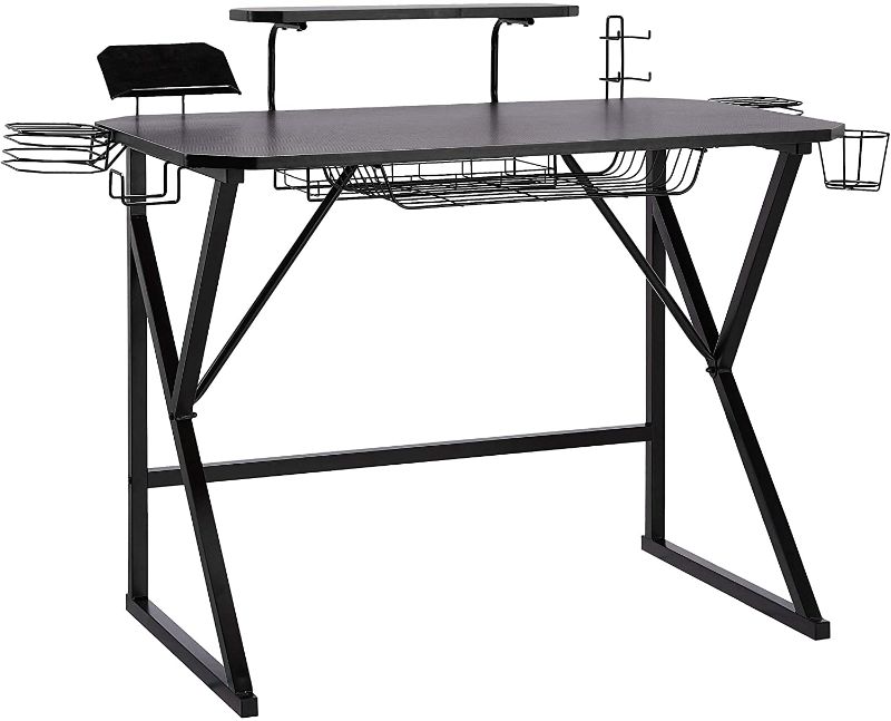 Photo 1 of Amazon Basics Gaming Computer Desk with Storage for Controller, Headphone & Speaker - Black
