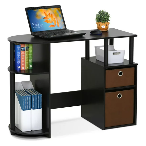 Photo 1 of Furinno JAYA Simplistic Computer Study Desk with Bin Drawers, Espresso
