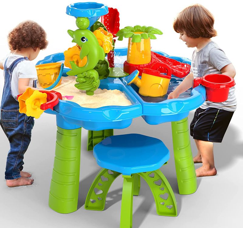 Photo 1 of 3-In-1 Sand Water Table, 28PCS Kids Beach Summer Toys Sandbox Table Outdoor Act
