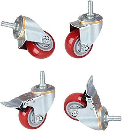 Photo 1 of 4-Piece Swivel Castors, M12 Rotating Stem Casters, Red Polyurethane Wheels, Toolbox Replacement Or Heavy Equipment
