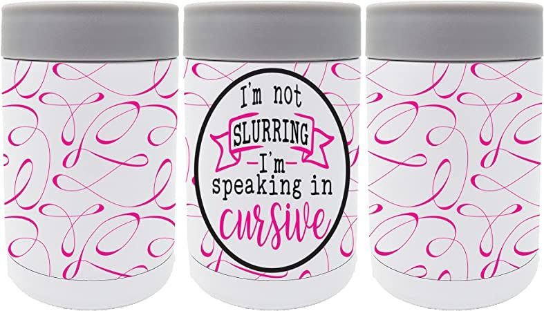 Photo 1 of 12 oz. Can Cooler for Beer & Soda - Stainless Steel Double Walled Beverage Can Holder - Fits Most Cans and Bottles - Vacuum Insulated Can Insulator Keeps Drinks Cold For Hours (Speaking Cursive)
